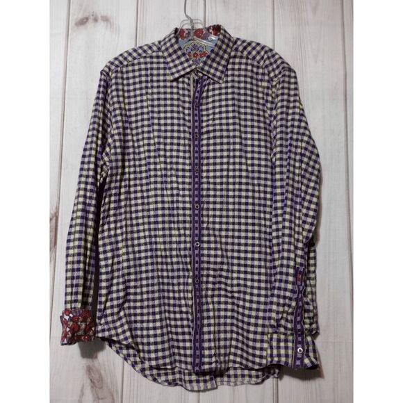 Robert Graham Shirt Men's Large Purple‎ Black Gingham Button Front - Picture 1 of 9